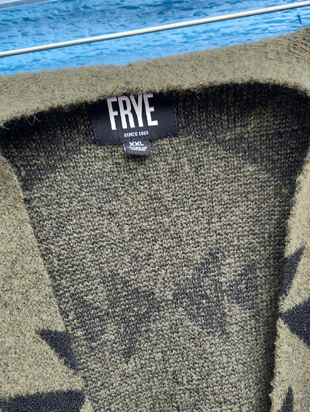 FRYE Olive and Black Geometric Open-Front Cardigan - Picture 2 of 6